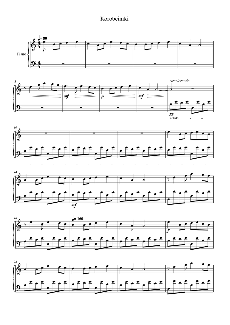 Korobeiniki Piano Sheet Music Page 1 Free PDF