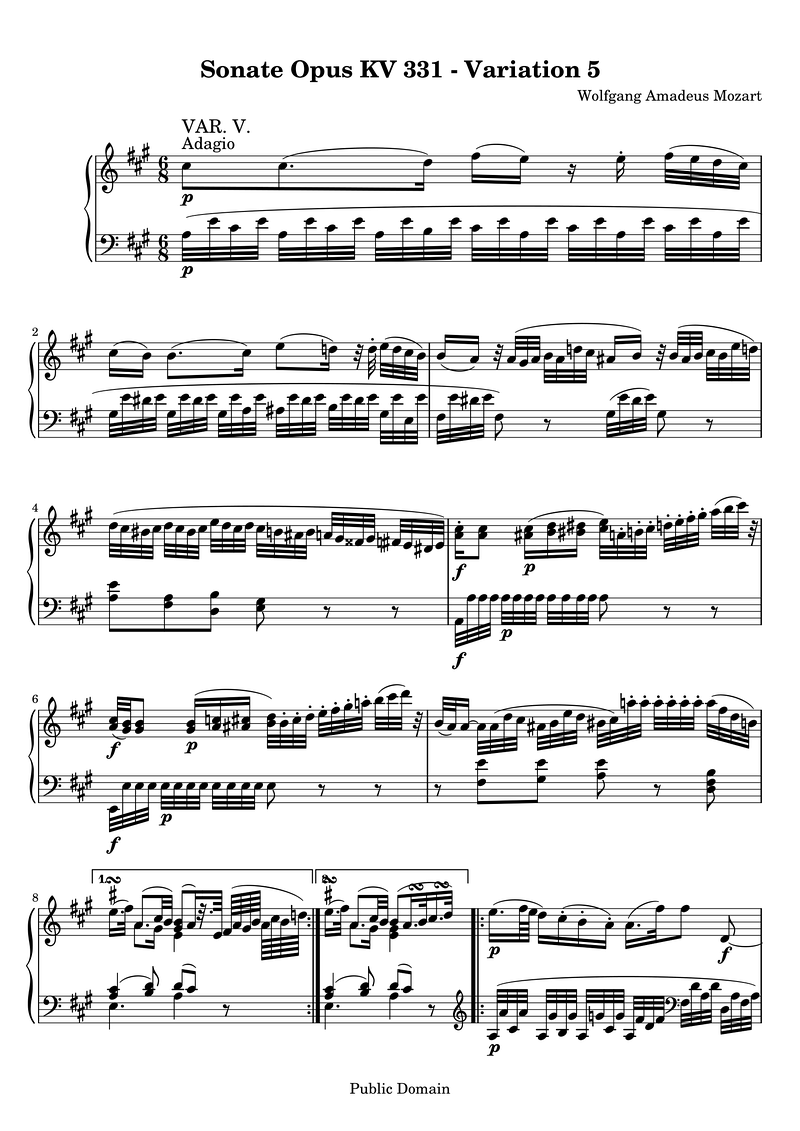 Kv331 1 6 Var5 Piano Sheet Music Page 1 Free PDF
