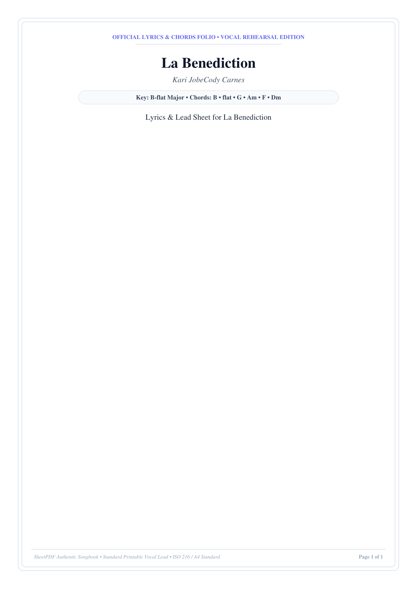 La Benediction Piano Sheet Music Page 1 Free PDF
