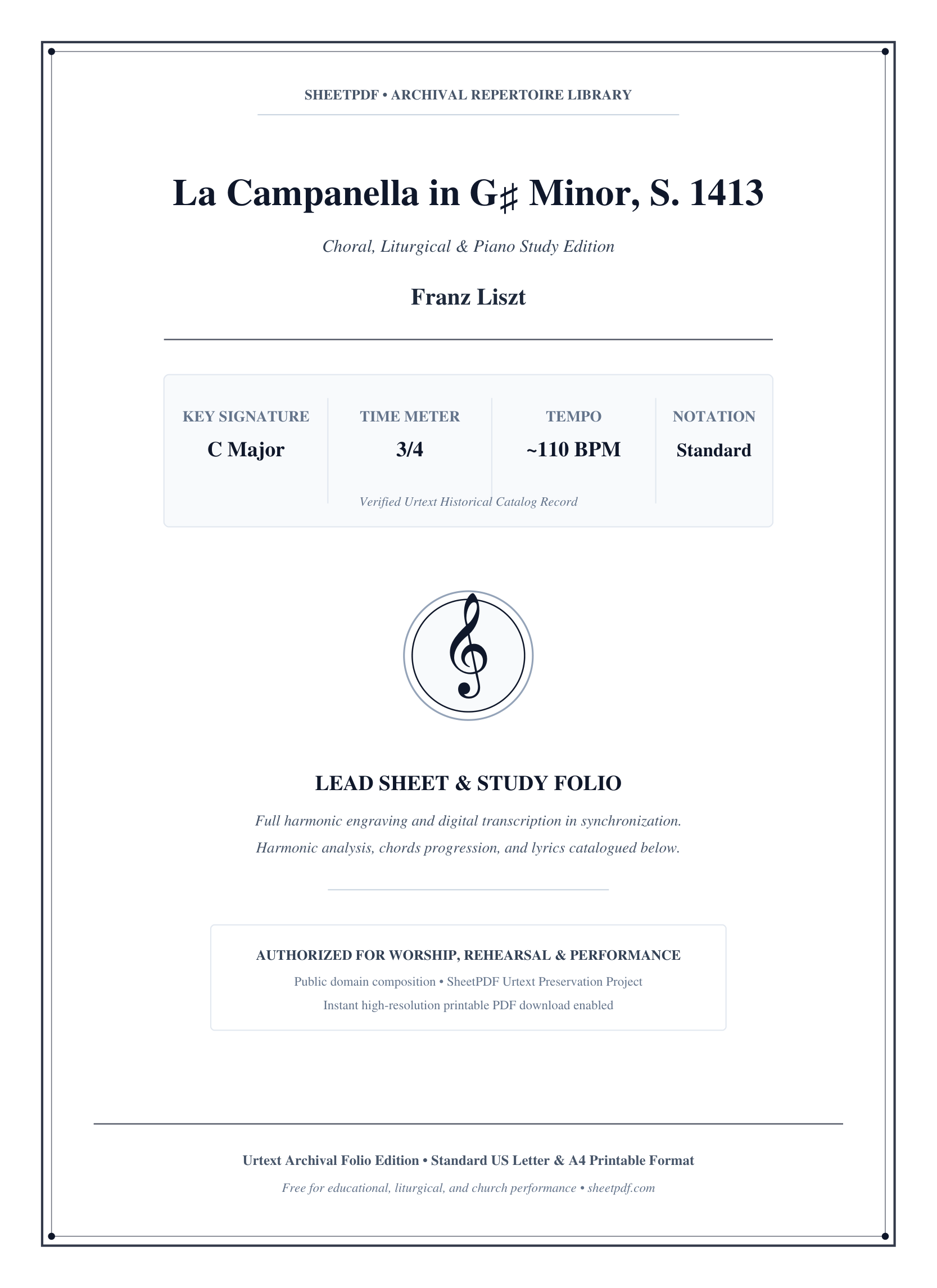 La Campanella in G♯ Minor, S. 1413 Piano Sheet Music Page 1 Free PDF