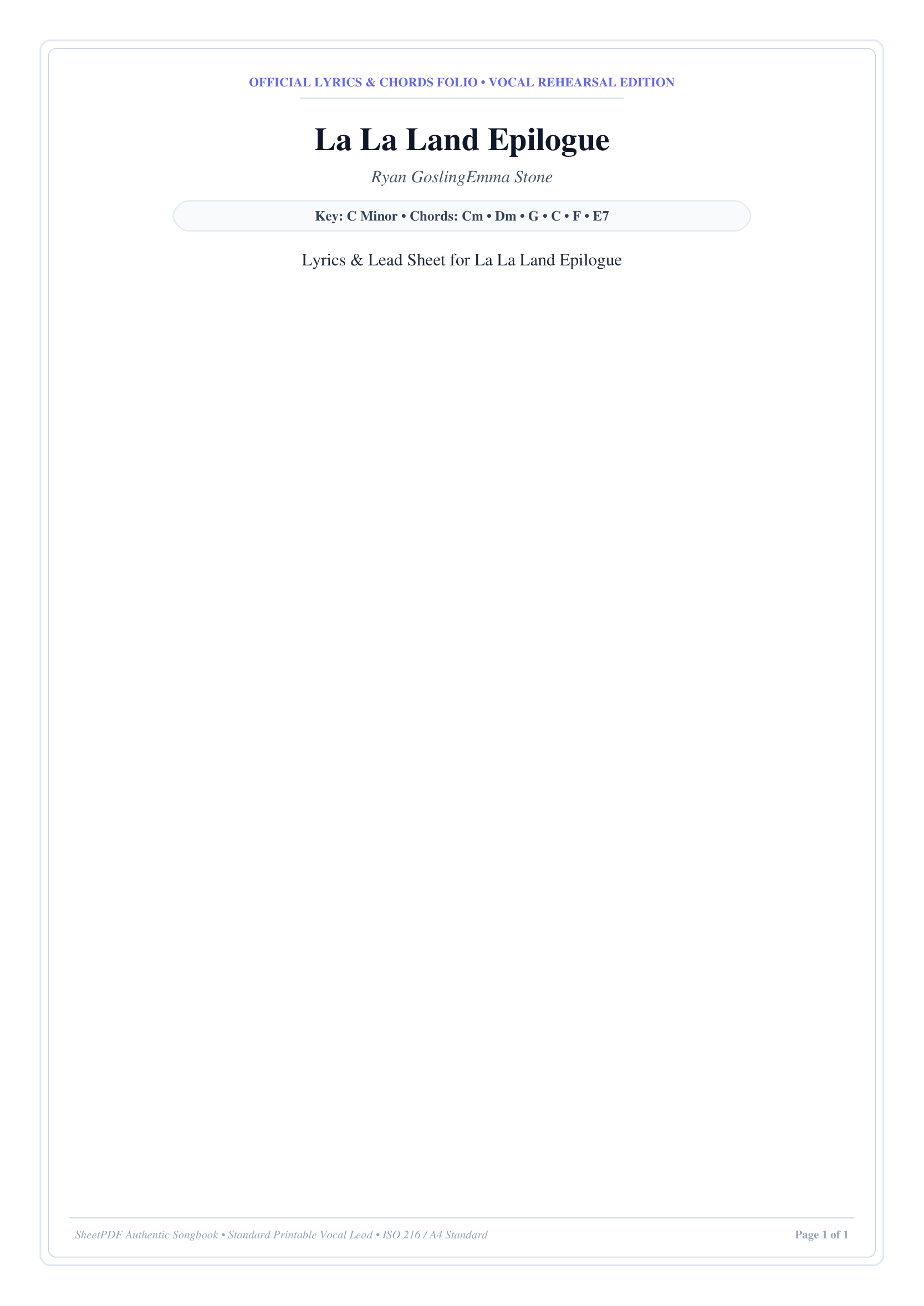 La La Land Epilogue Piano Sheet Music Page 1 Free PDF