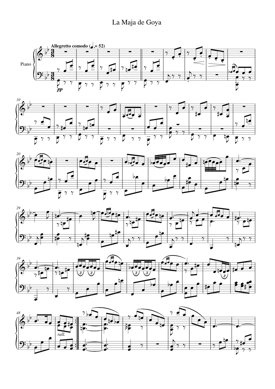La Maja de Goya Piano Sheet Music Page 1 Free PDF