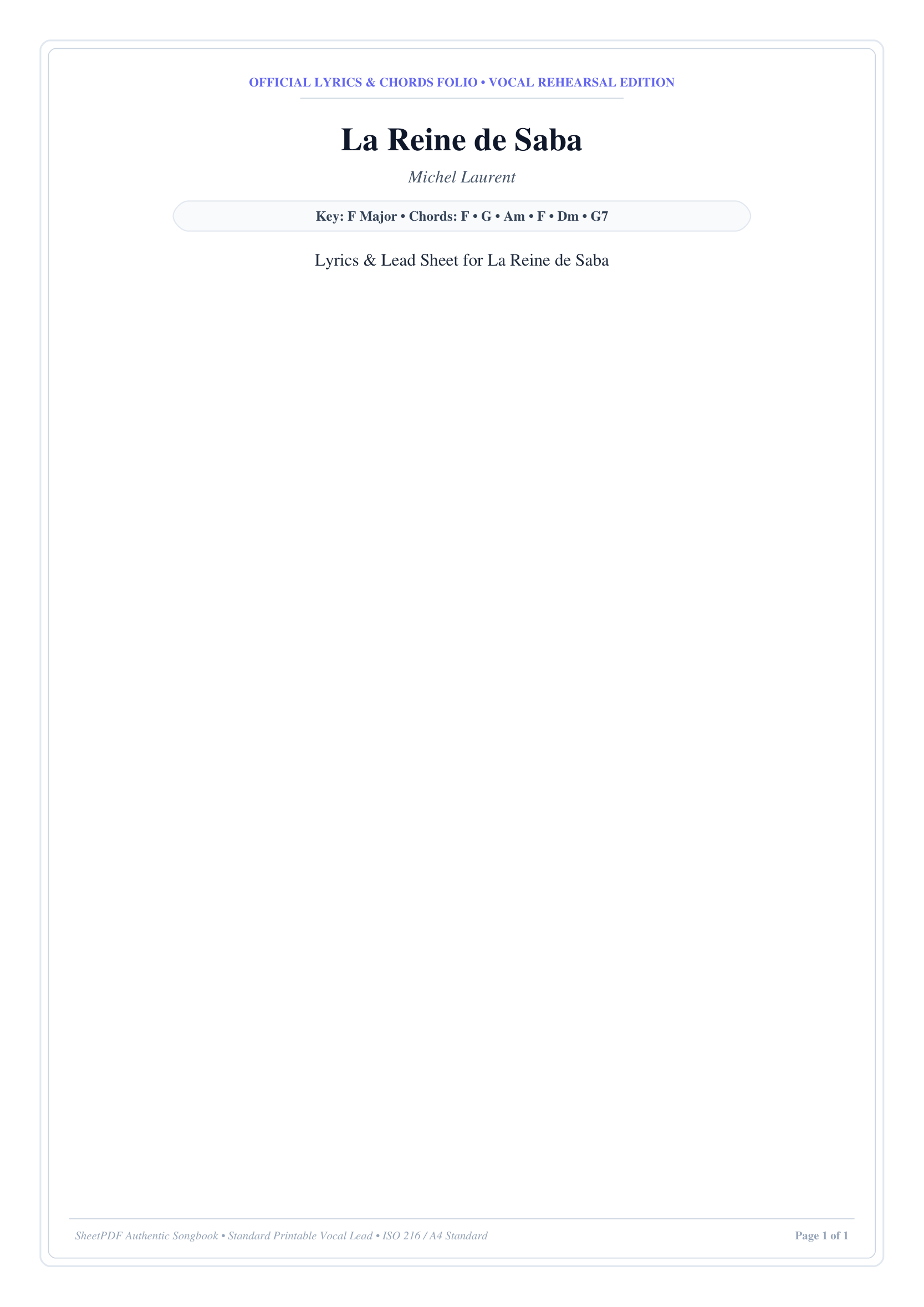 La Reine de Saba Piano Sheet Music Page 1 Free PDF