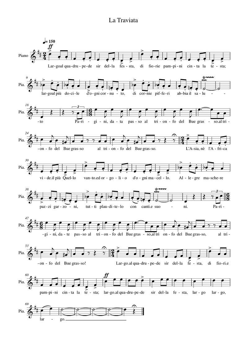 La Traviata Piano Sheet Music Page 1 Free PDF