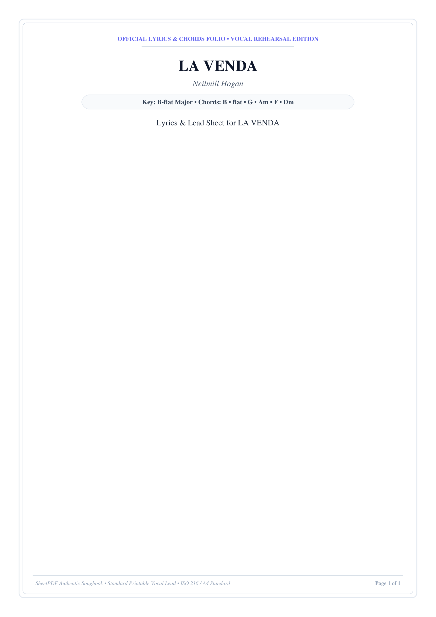 LA VENDA Piano Sheet Music Page 1 Free PDF