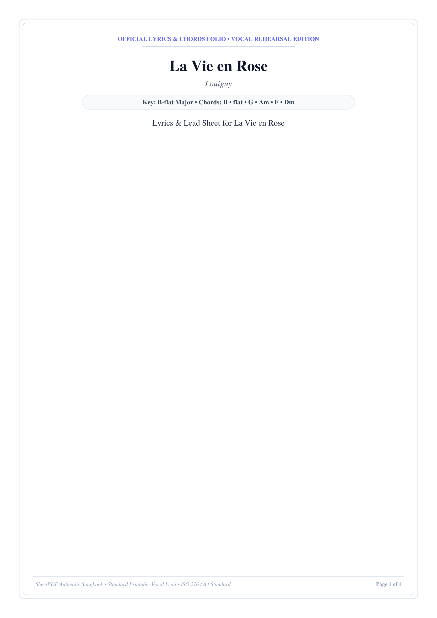 La Vie en Rose Piano Sheet Music Page 1 Free PDF