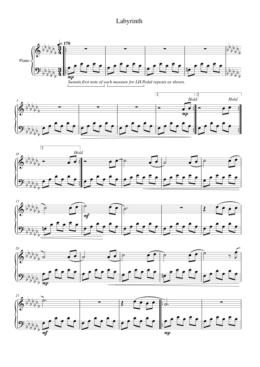 Labyrinth Piano Sheet Music Page 1 Free PDF