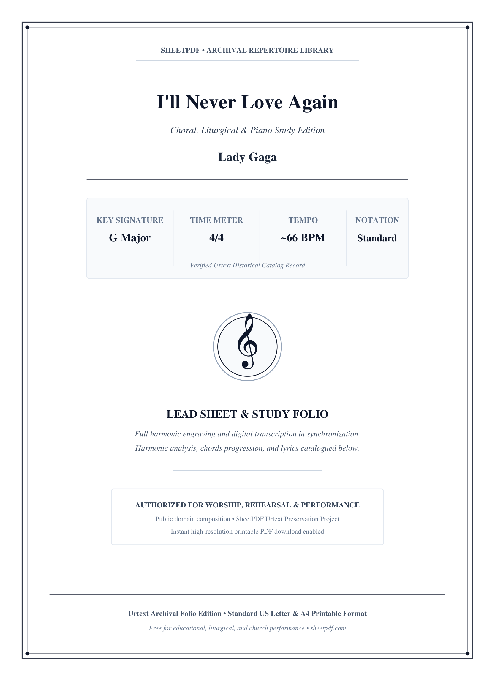 I'll Never Love Again Piano Sheet Music Score Page 1