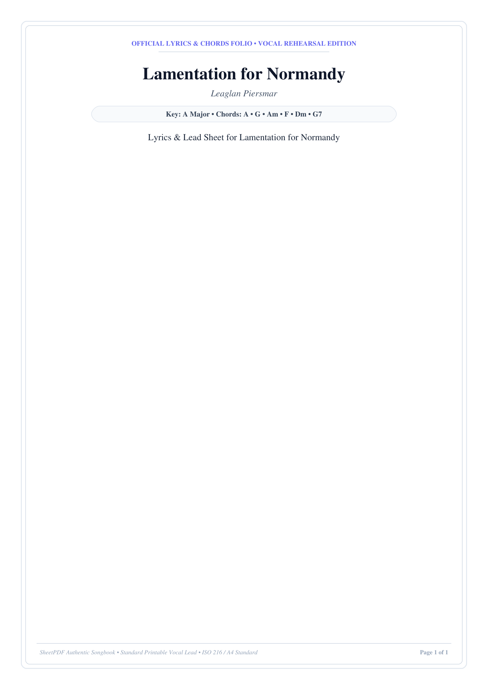 Lamentation for Normandy Piano Sheet Music Page 1 Free PDF