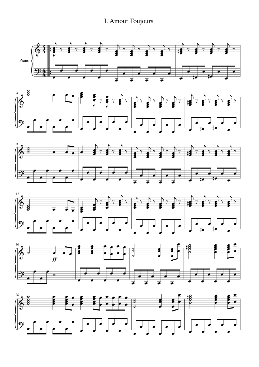 L'Amour Toujours Piano Sheet Music Page 1 Free PDF