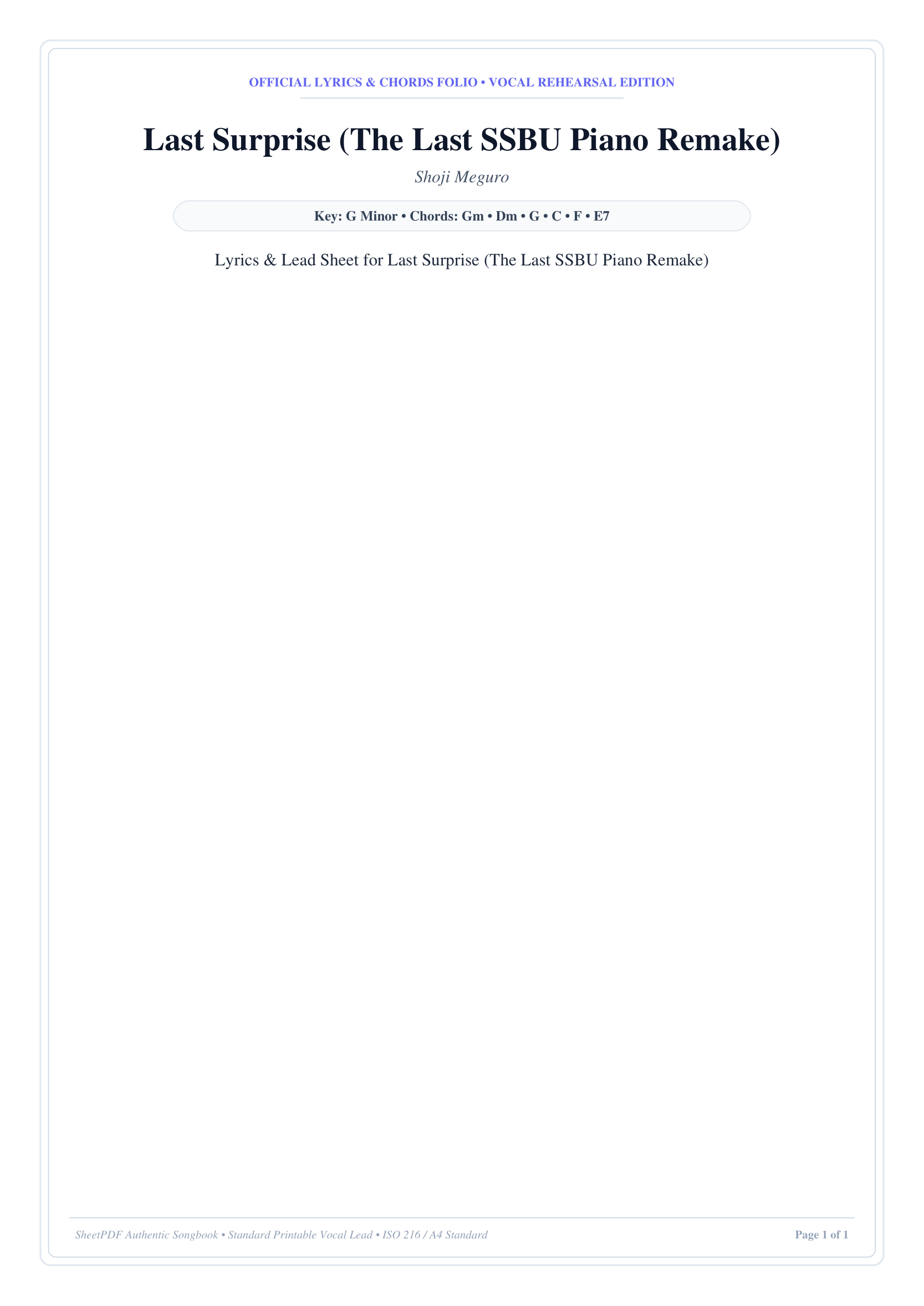 Last Surprise (The Last SSBU Piano Remake) Piano Sheet Music Page 1 Free PDF