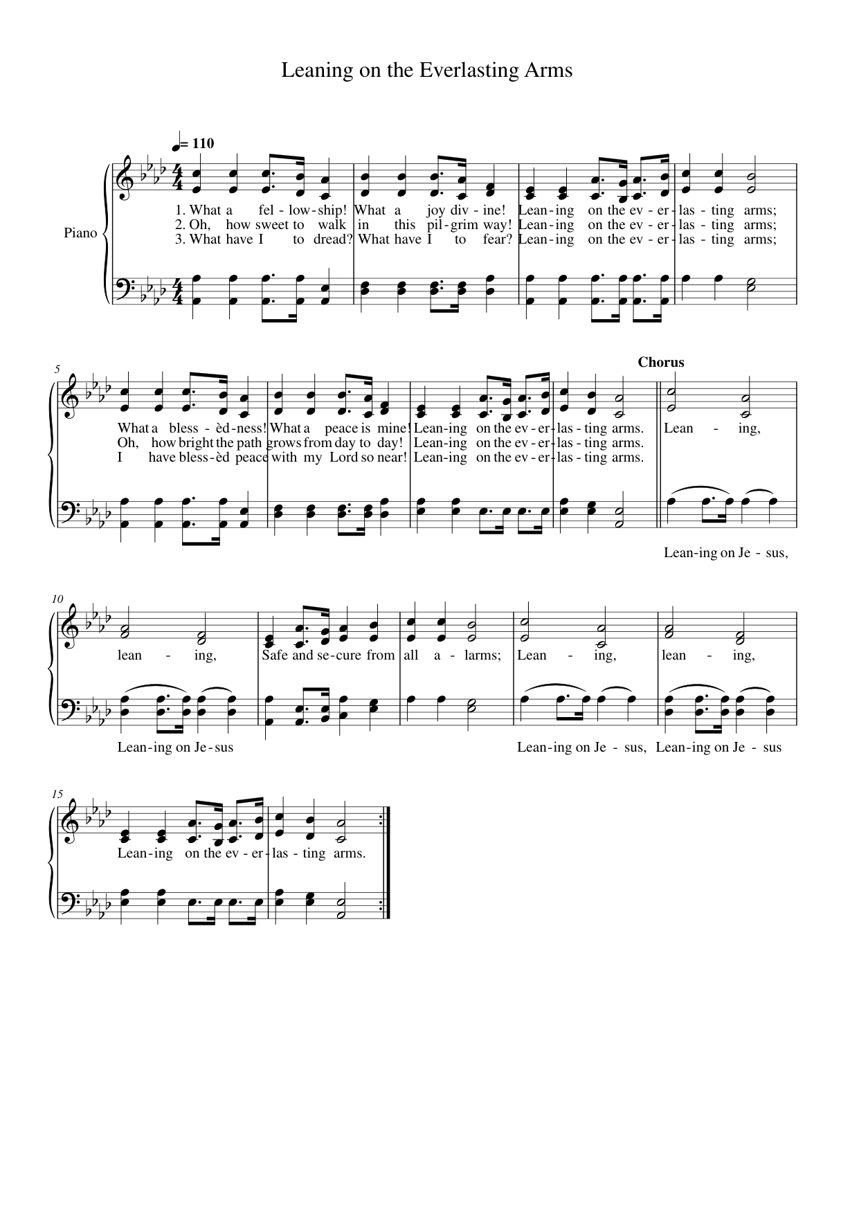 Leaning on the Everlasting Arms Piano Sheet Music Page 1 Free PDF