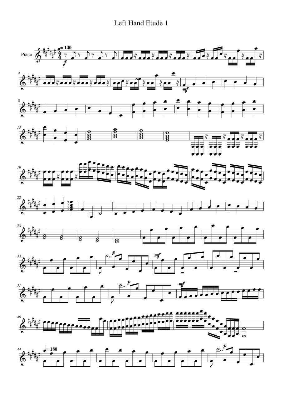 Left Hand Etude 1 Piano Sheet Music Page 1 Free PDF