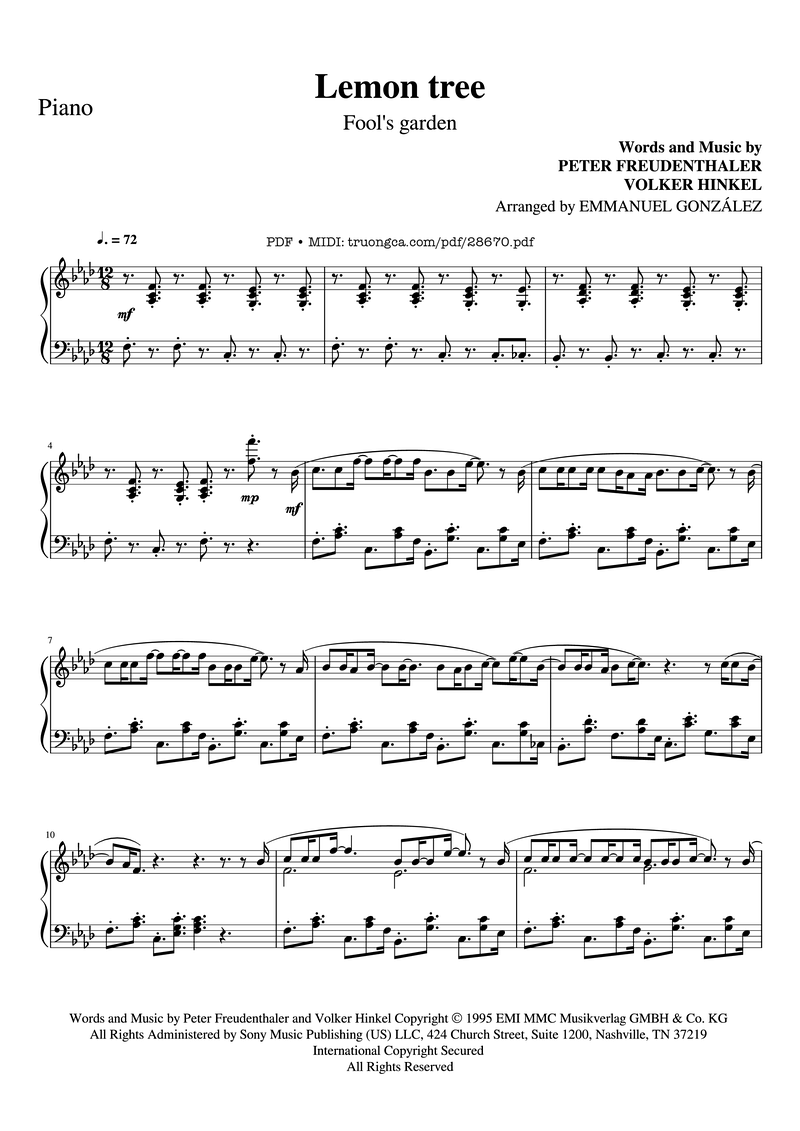 Lemon Piano Sheet Music Score Page 1