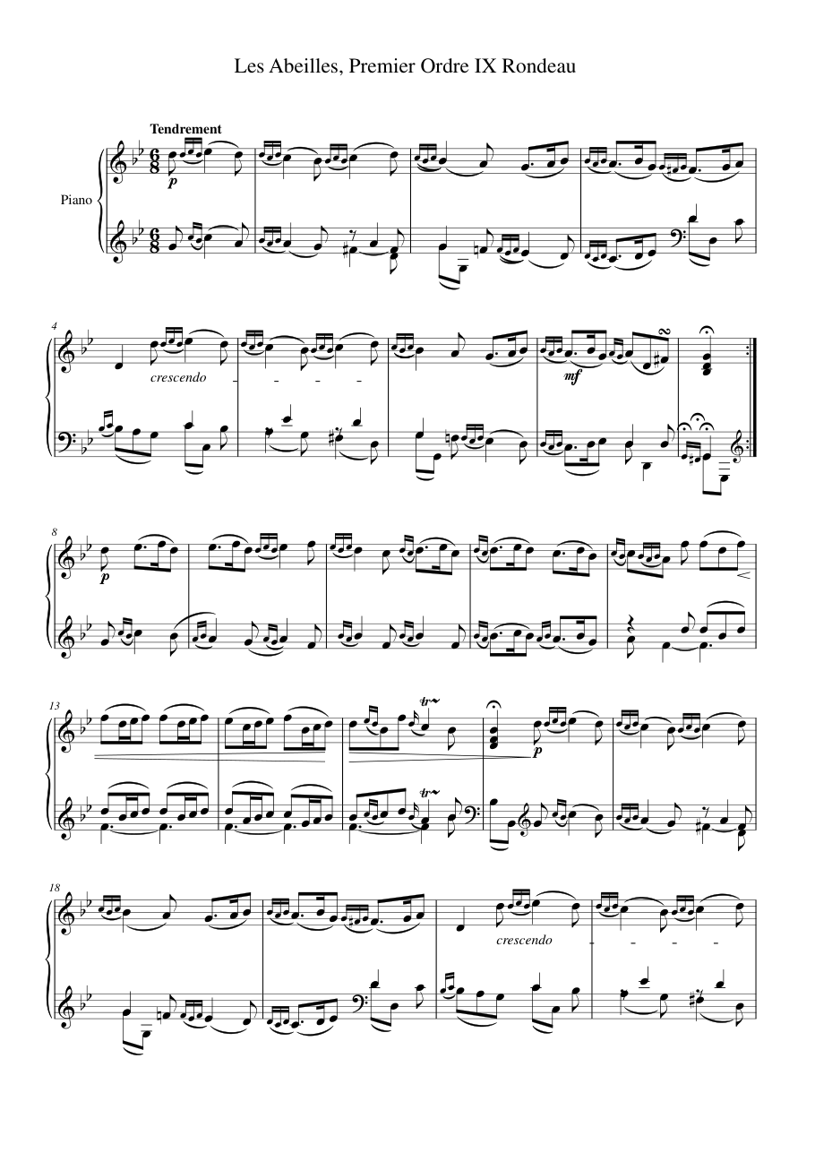 Les Abeilles, Premier Ordre IX Rondeau Piano Sheet Music Page 1 Free PDF