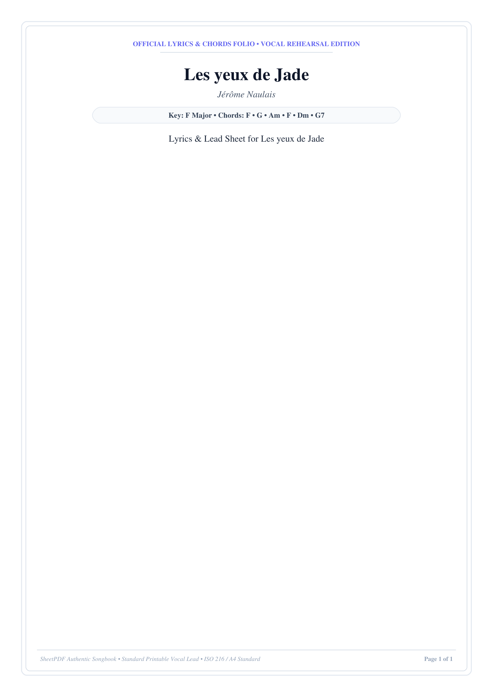 Les yeux de Jade Piano Sheet Music Page 1 Free PDF