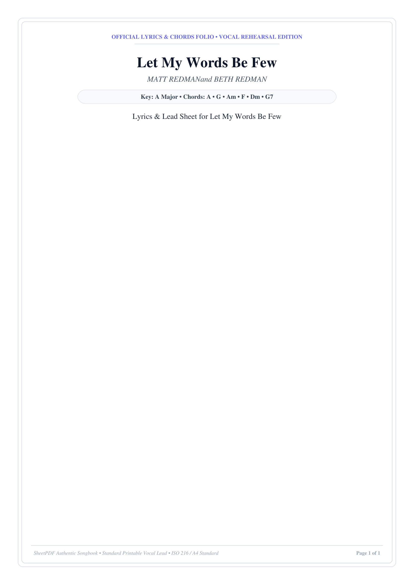 Let My Words Be Few Piano Sheet Music Page 1 Free PDF
