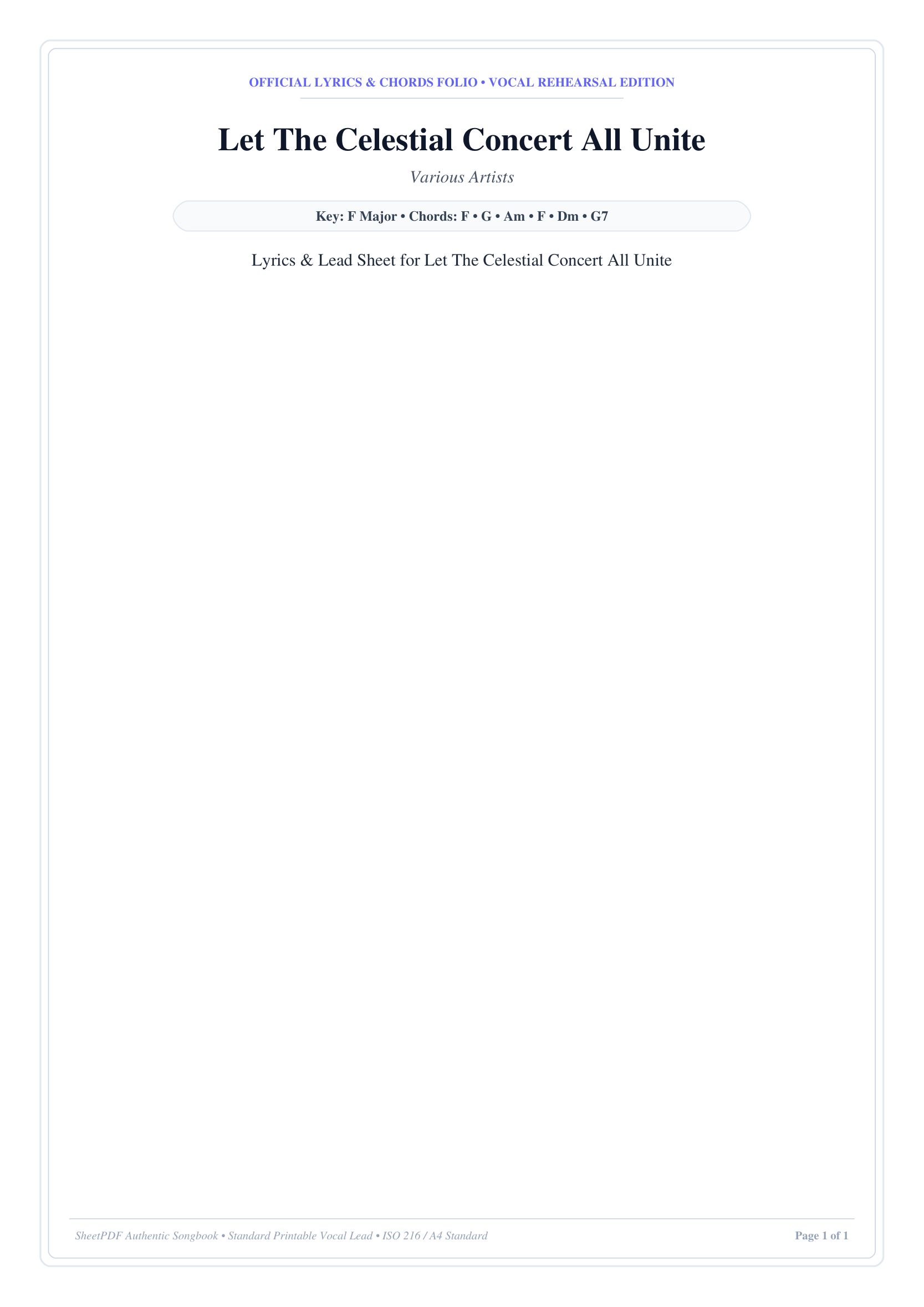 Let The Celestial Concert All Unite Piano Sheet Music Page 1 Free PDF