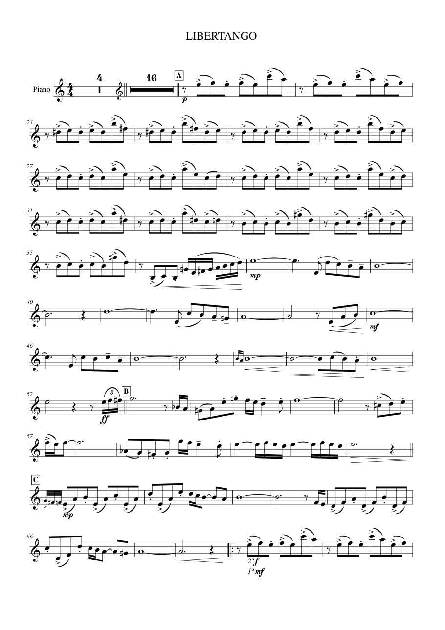 Libertango Piano Sheet Music Page 1 Free PDF