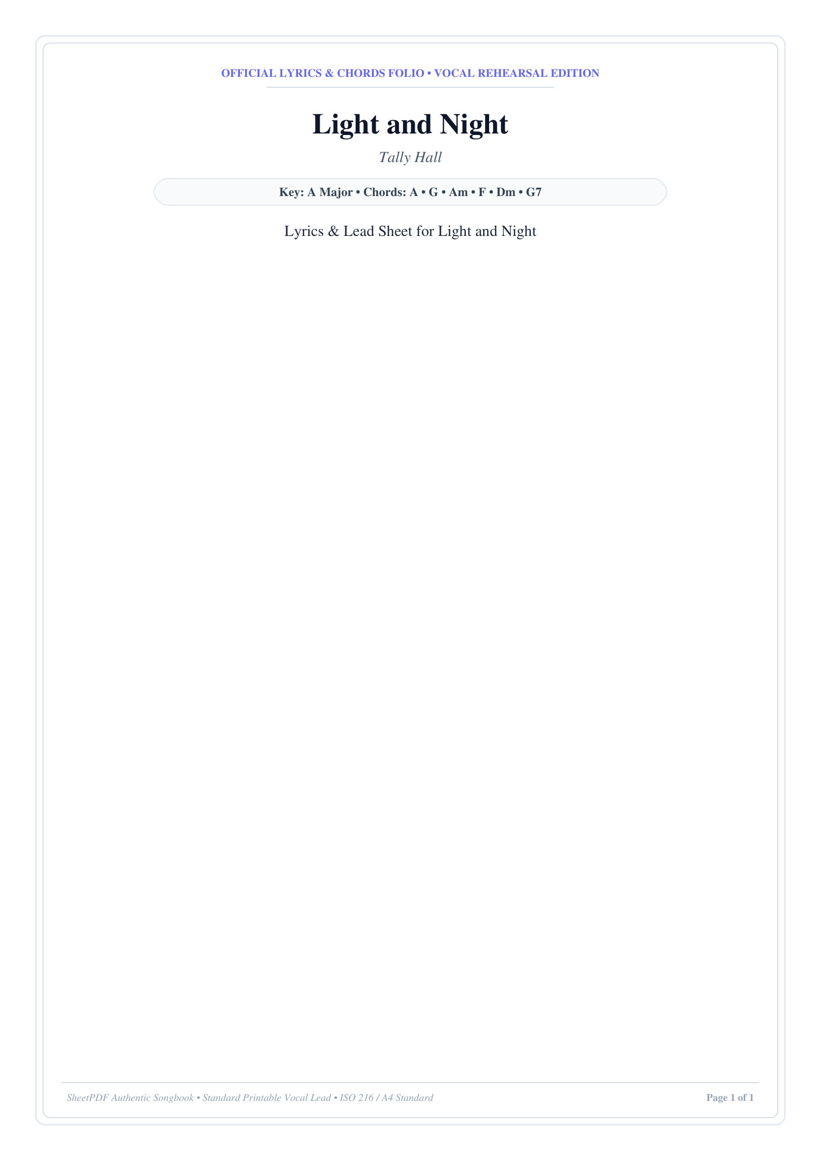 Light and Night Piano Sheet Music Score Page 1