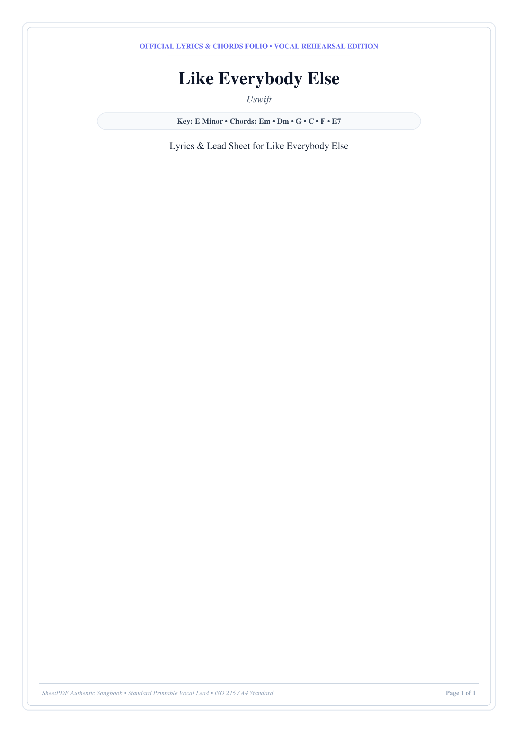 Like Everybody Else Piano Sheet Music Page 1 Free PDF