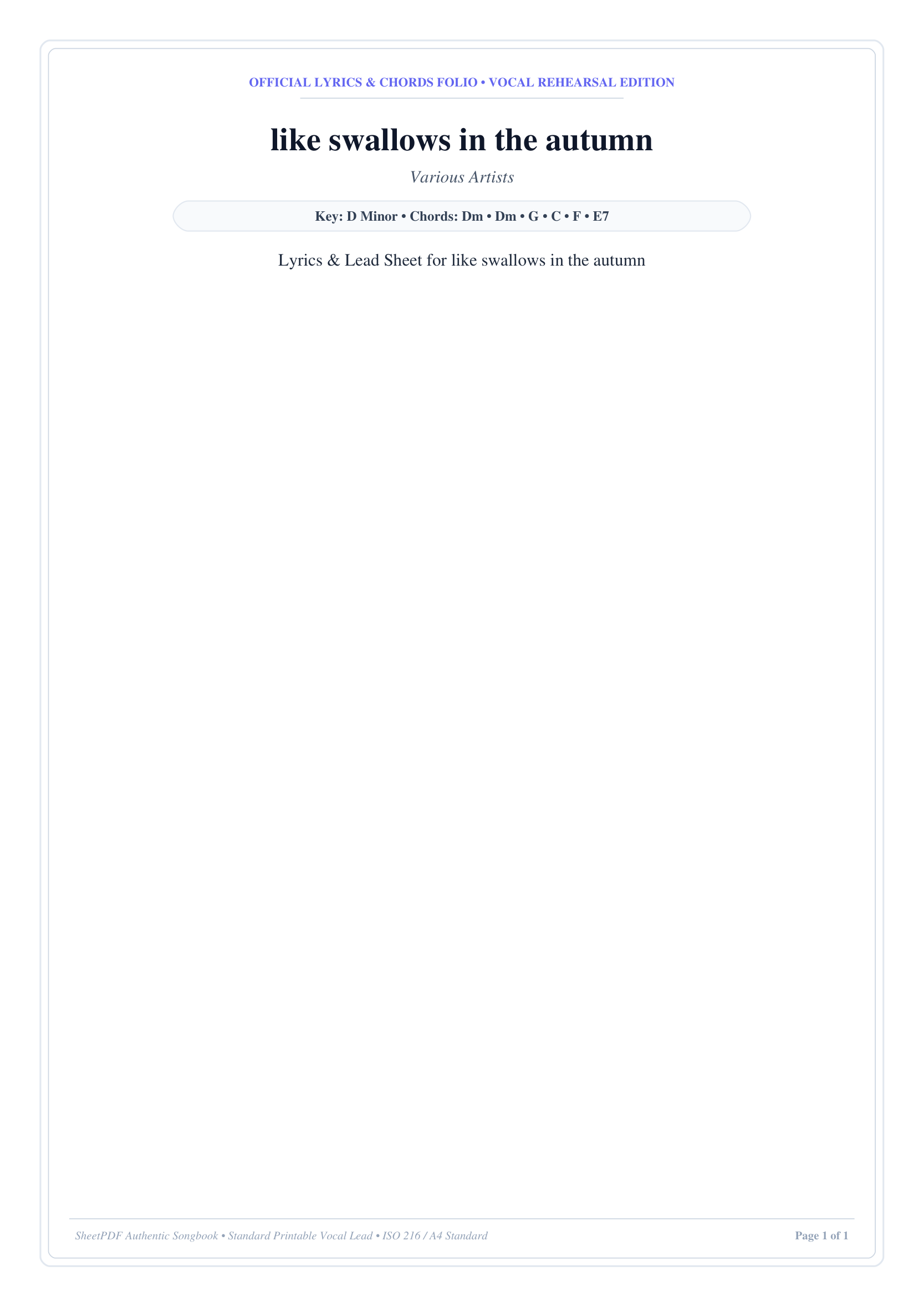 like swallows in the autumn Piano Sheet Music Page 1 Free PDF