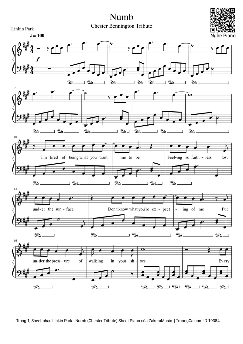 Numb Piano Sheet Music Page 1 Free PDF
