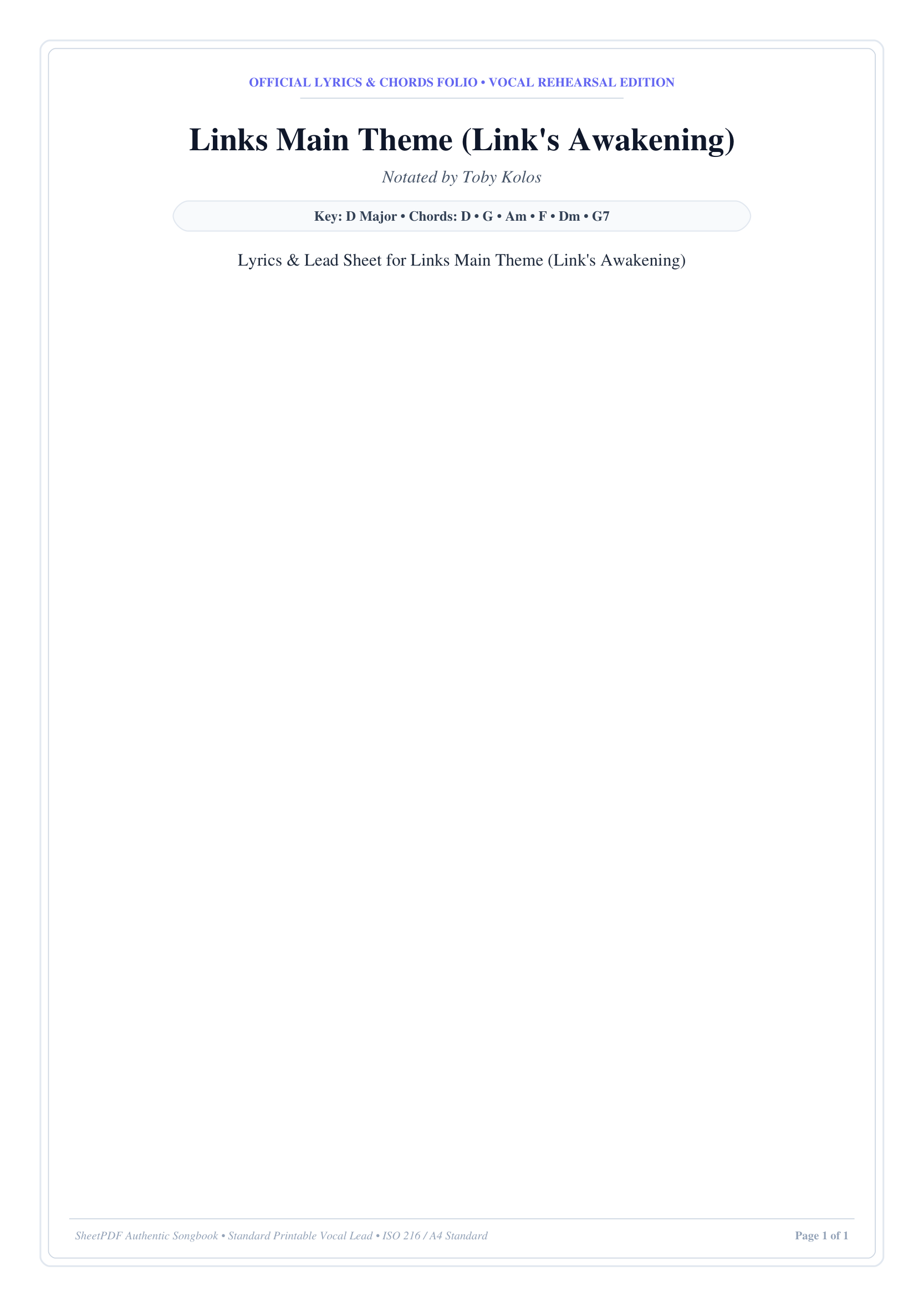 Links Main Theme (Link's Awakening) Piano Sheet Music Page 1 Free PDF