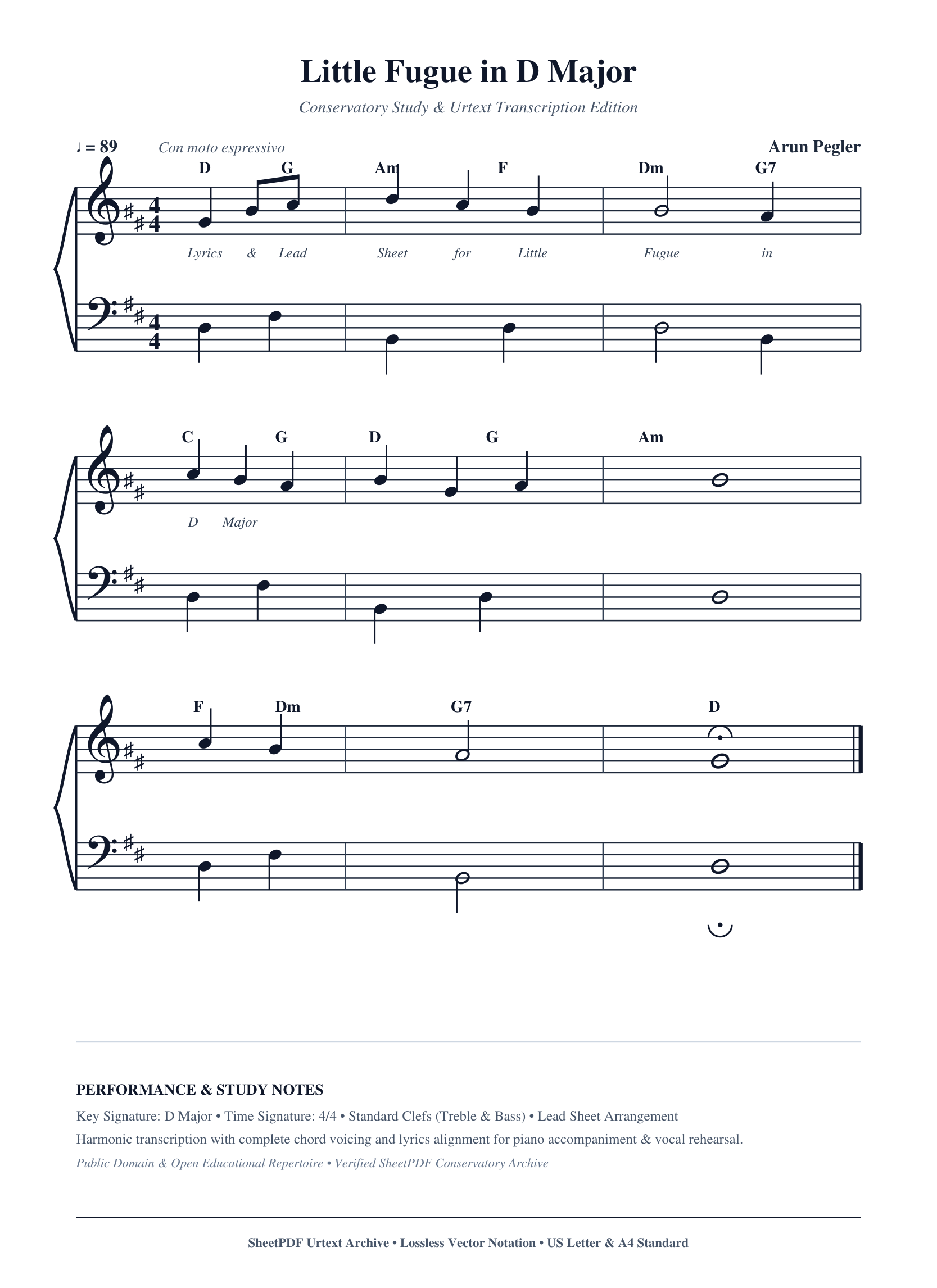 Little Fugue in D Major Piano Sheet Music Page 1 Free PDF