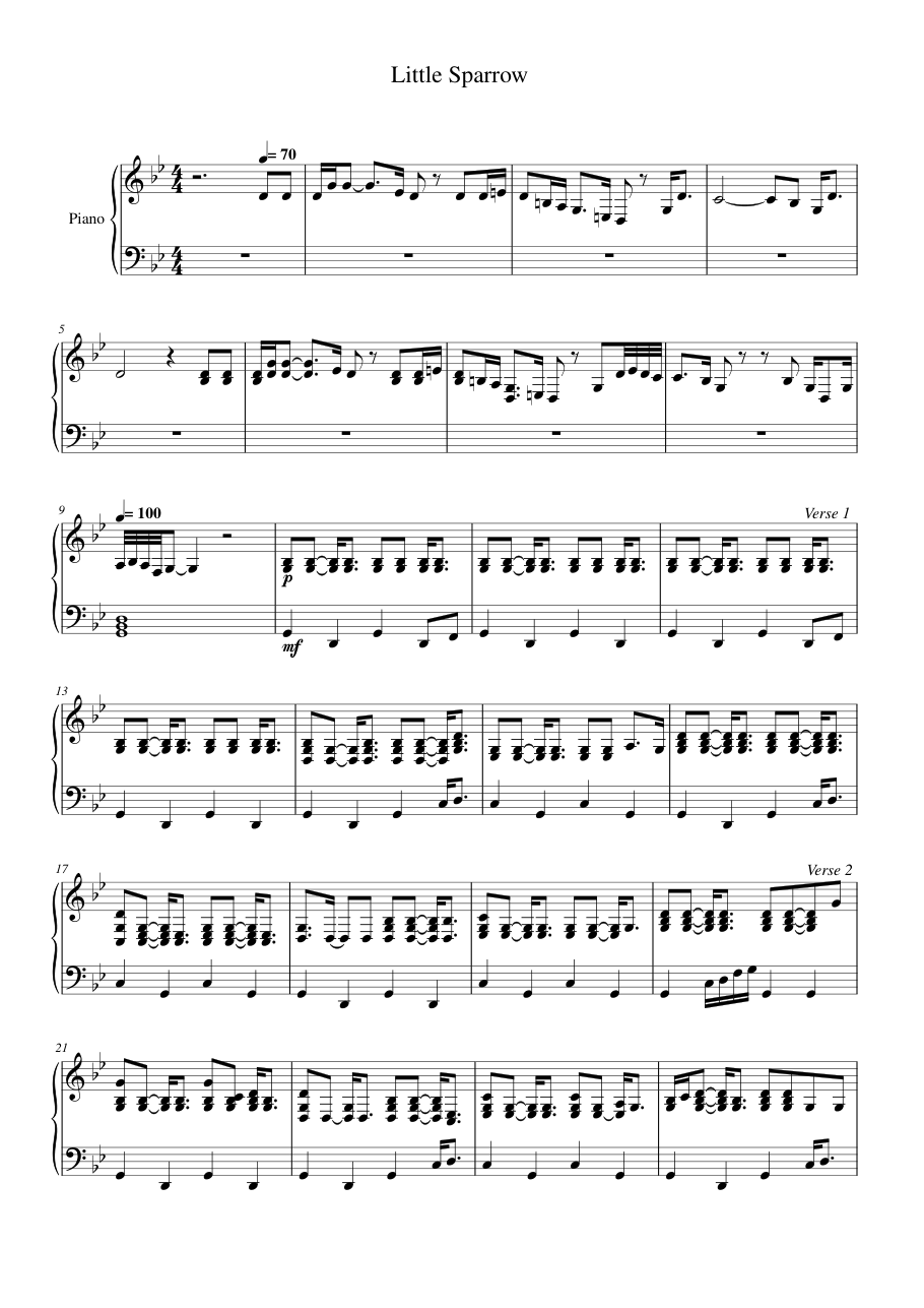 Little Sparrow Piano Sheet Music Page 1 Free PDF