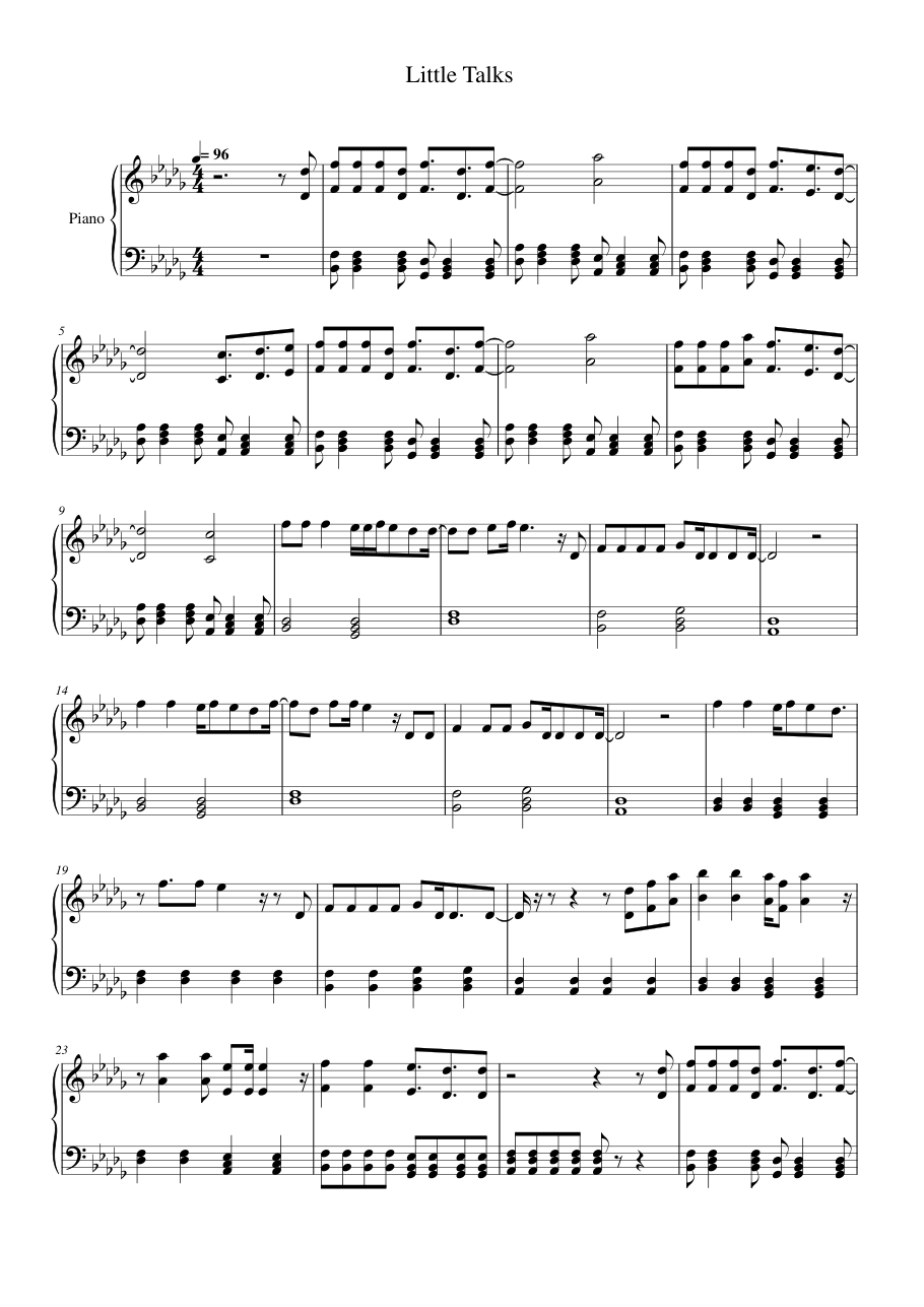 Little Talks Piano Sheet Music Score Page 1