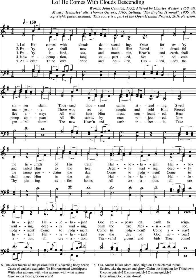 Lo! He Comes With Clouds Descending Piano Sheet Music Score Page 1
