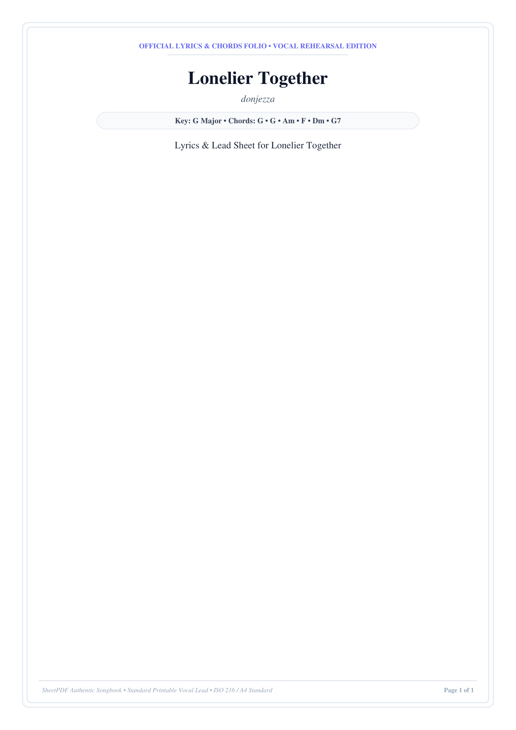 Lonelier Together Piano Sheet Music Page 1 Free PDF