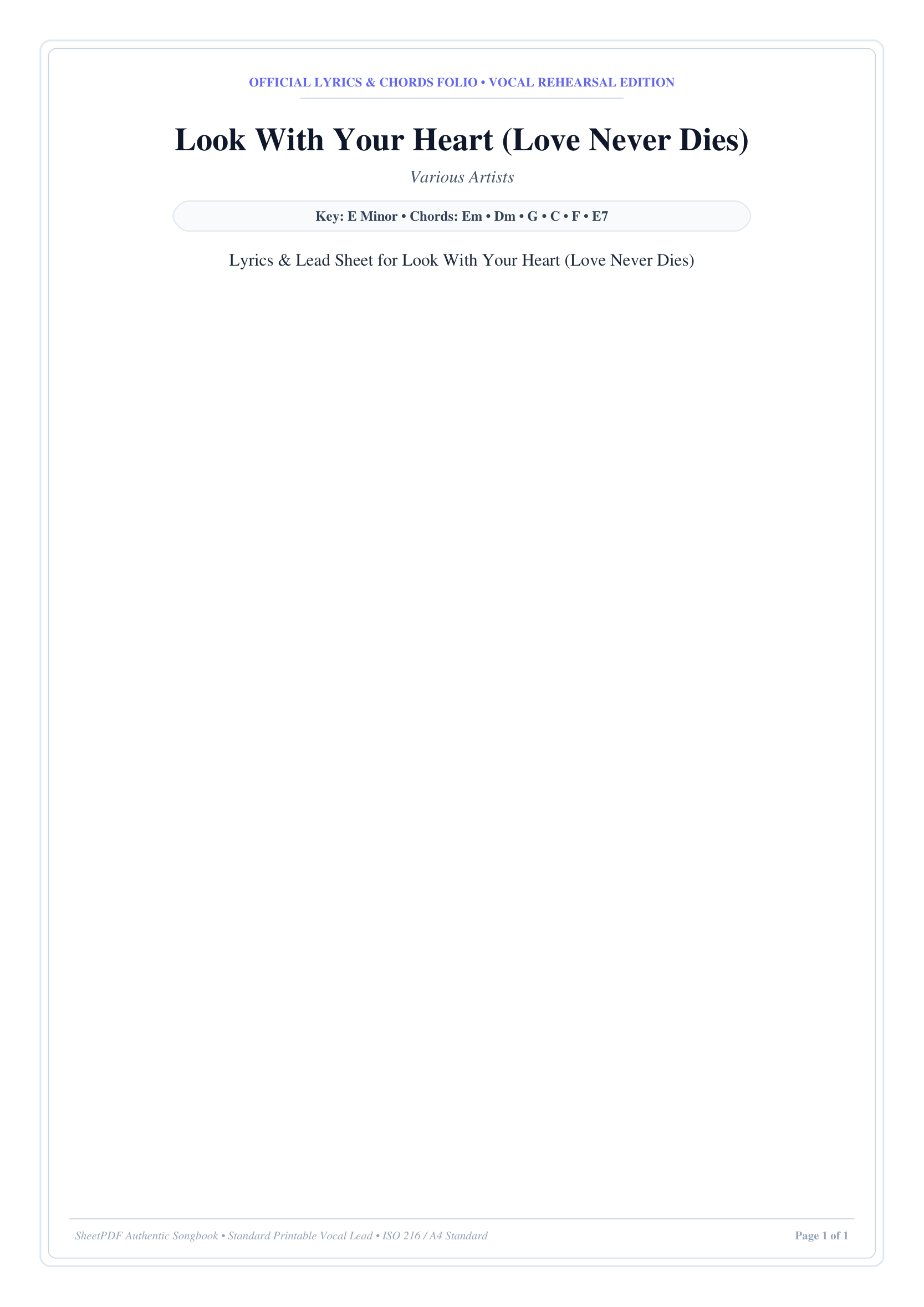 Look With Your Heart (Love Never Dies) Piano Sheet Music Page 1 Free PDF