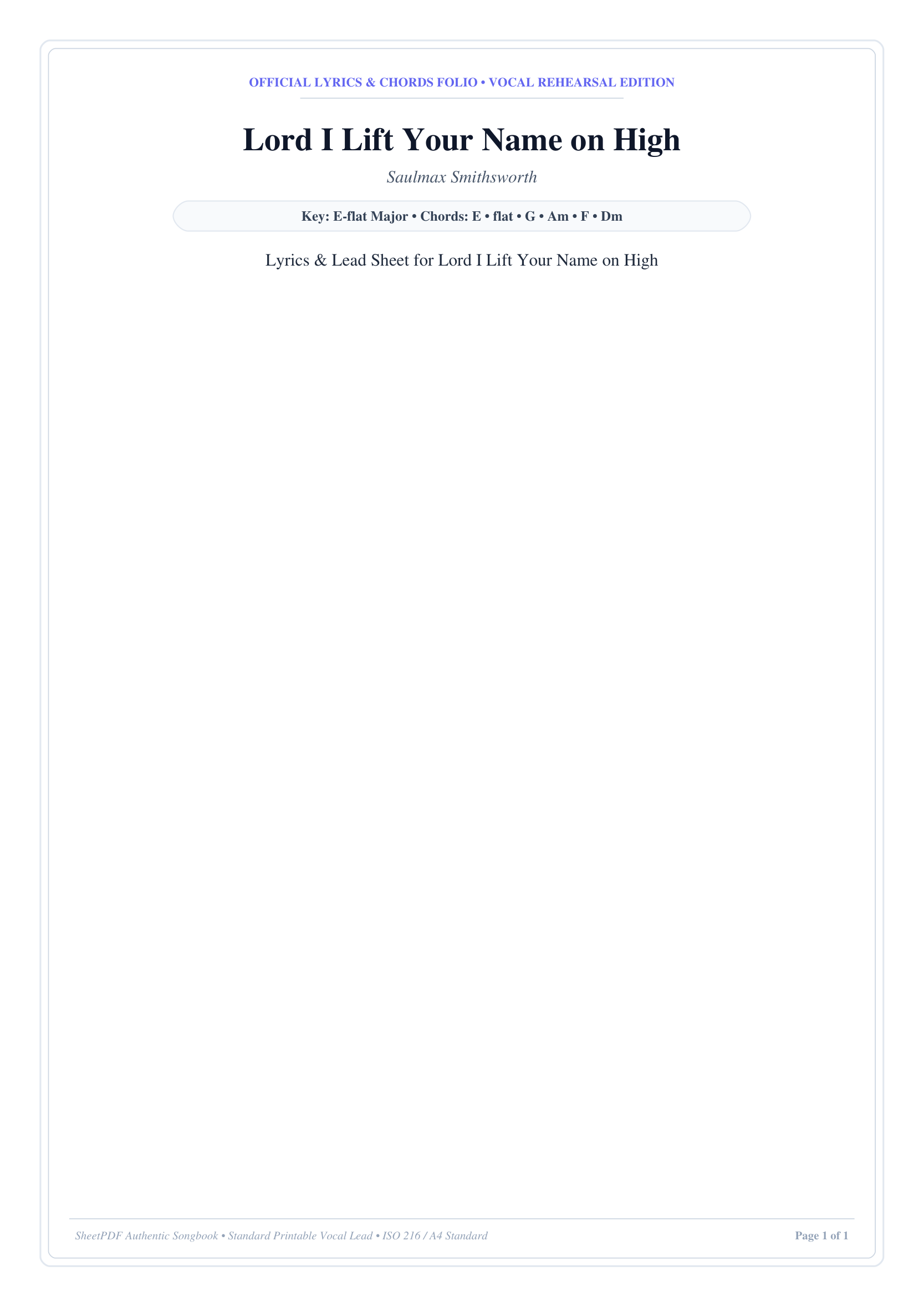 Lord I Lift Your Name on High Piano Sheet Music Page 1 Free PDF