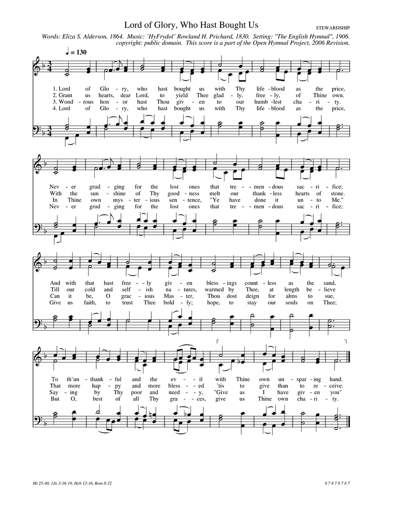 Lord of Glory Who Hast Bought Us Piano Sheet Music Page 1 Free PDF