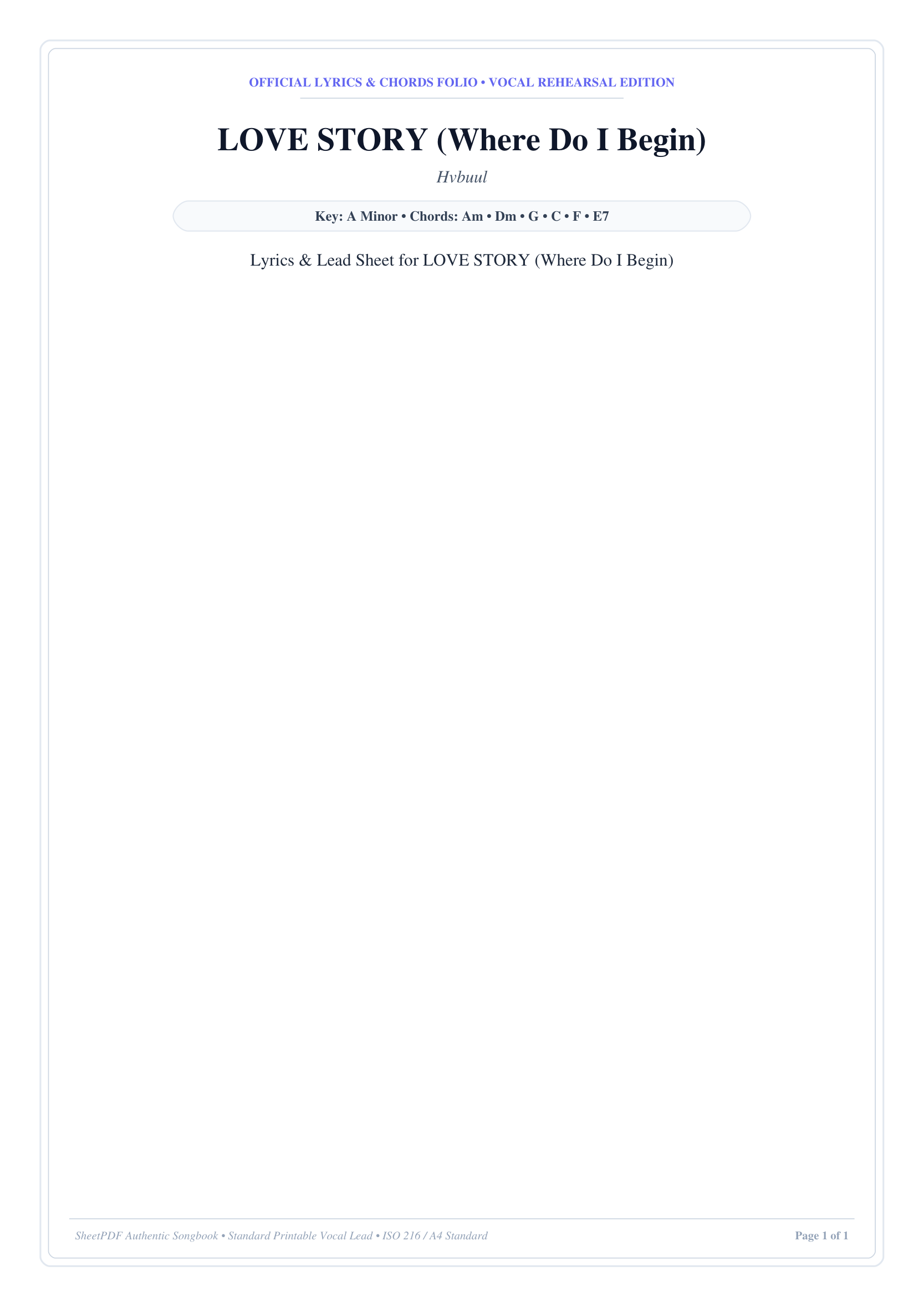 LOVE STORY (Where Do I Begin) Piano Sheet Music Page 1 Free PDF