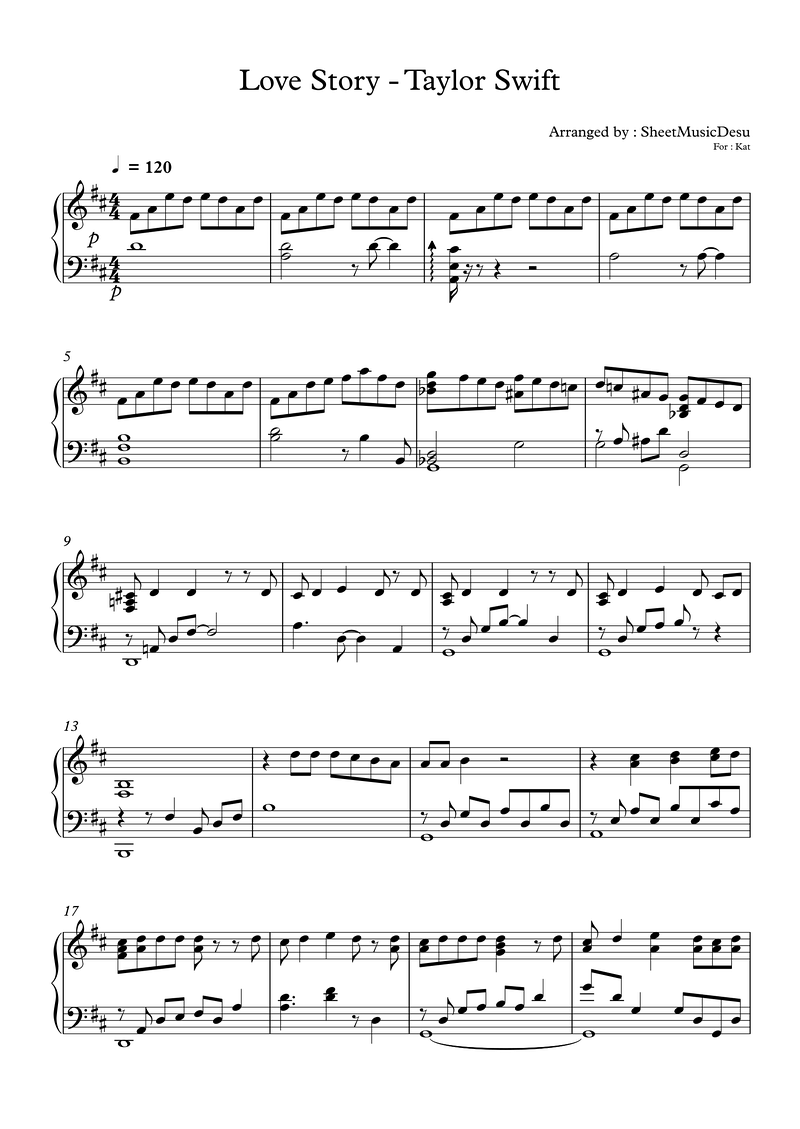 Love Story Piano Sheet Music Score Page 1
