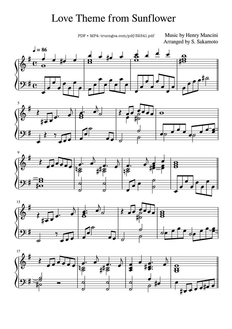 Love Theme from Romeo and Juliet Piano Sheet Music Page 1 Free PDF