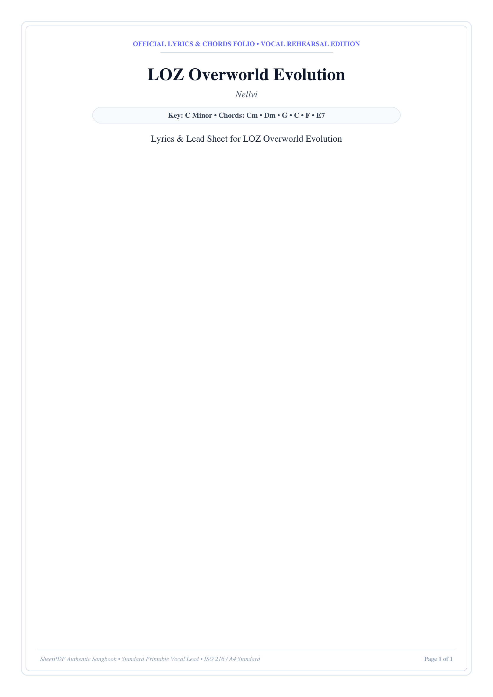 LOZ Overworld Evolution Piano Sheet Music Page 1 Free PDF