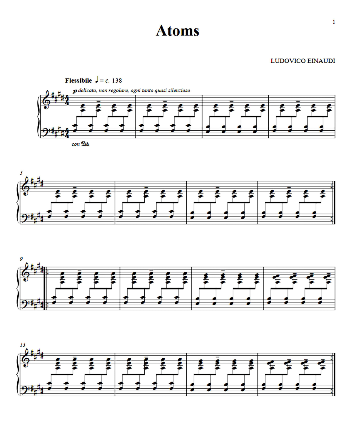 Atoms Piano Sheet Music Score Page 1