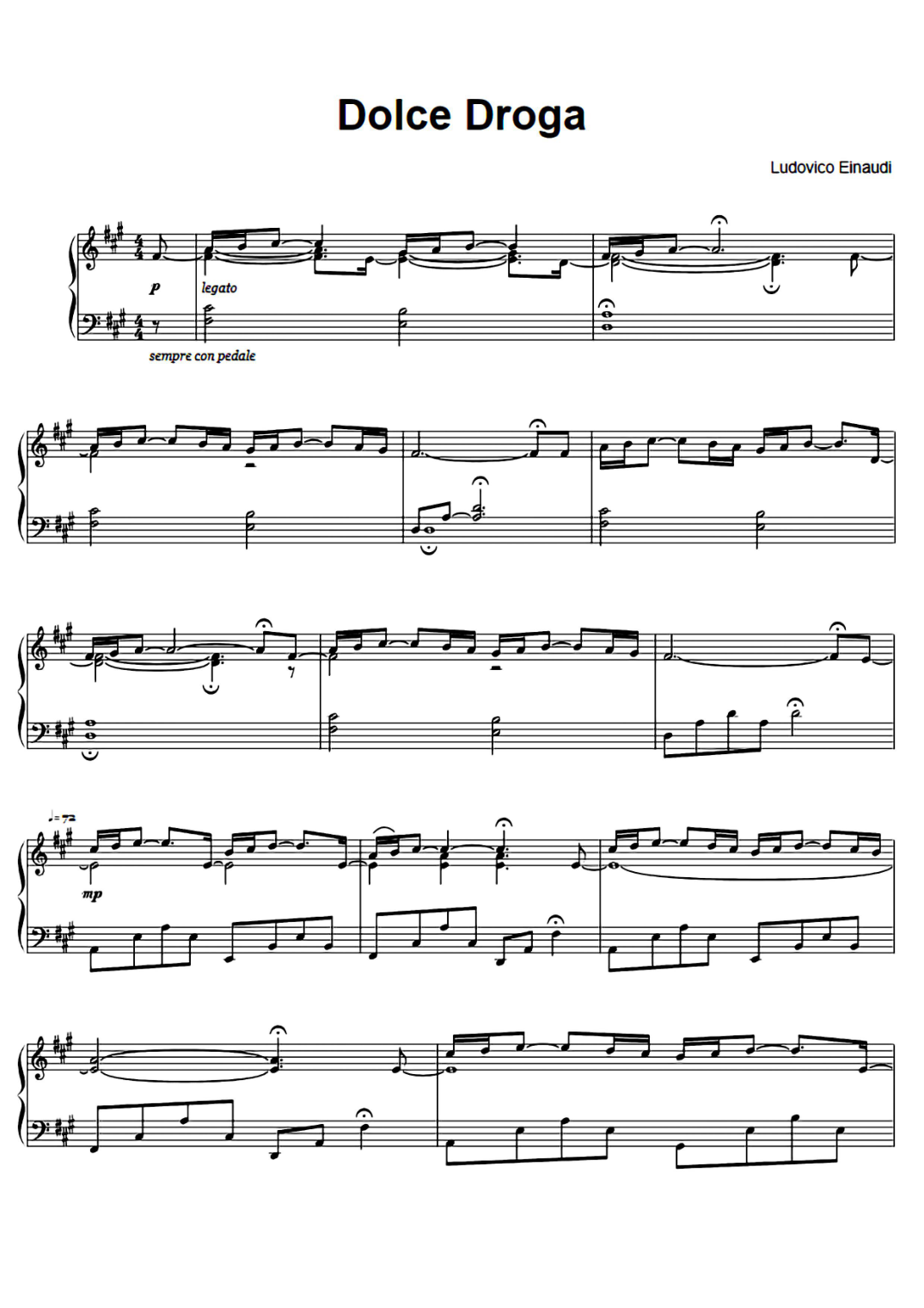 Dolce Droga Piano Sheet Music Score Page 1