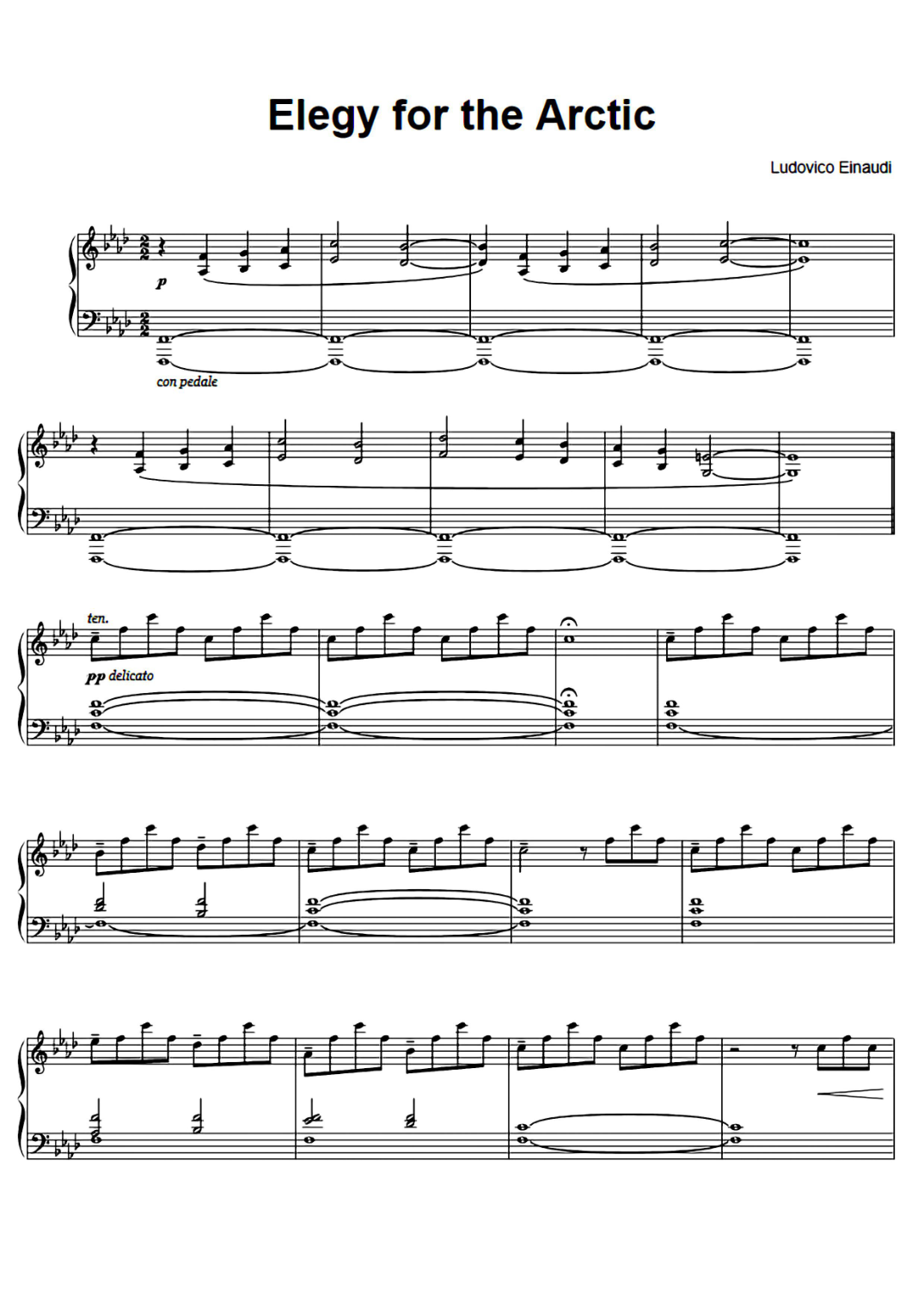 Elegy For The Arctic Piano Sheet Music Page 1 Free PDF