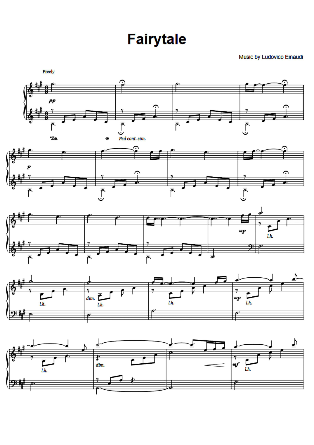 Fairytale Piano Sheet Music Page 1 Free PDF