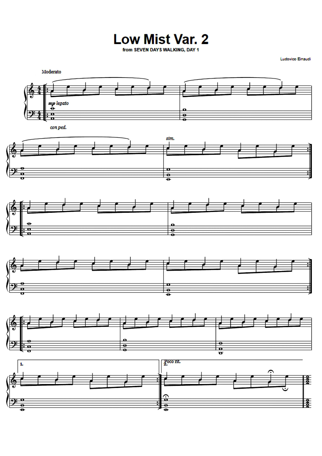 Low Mist Var. 2 Piano Sheet Music Page 1 Free PDF