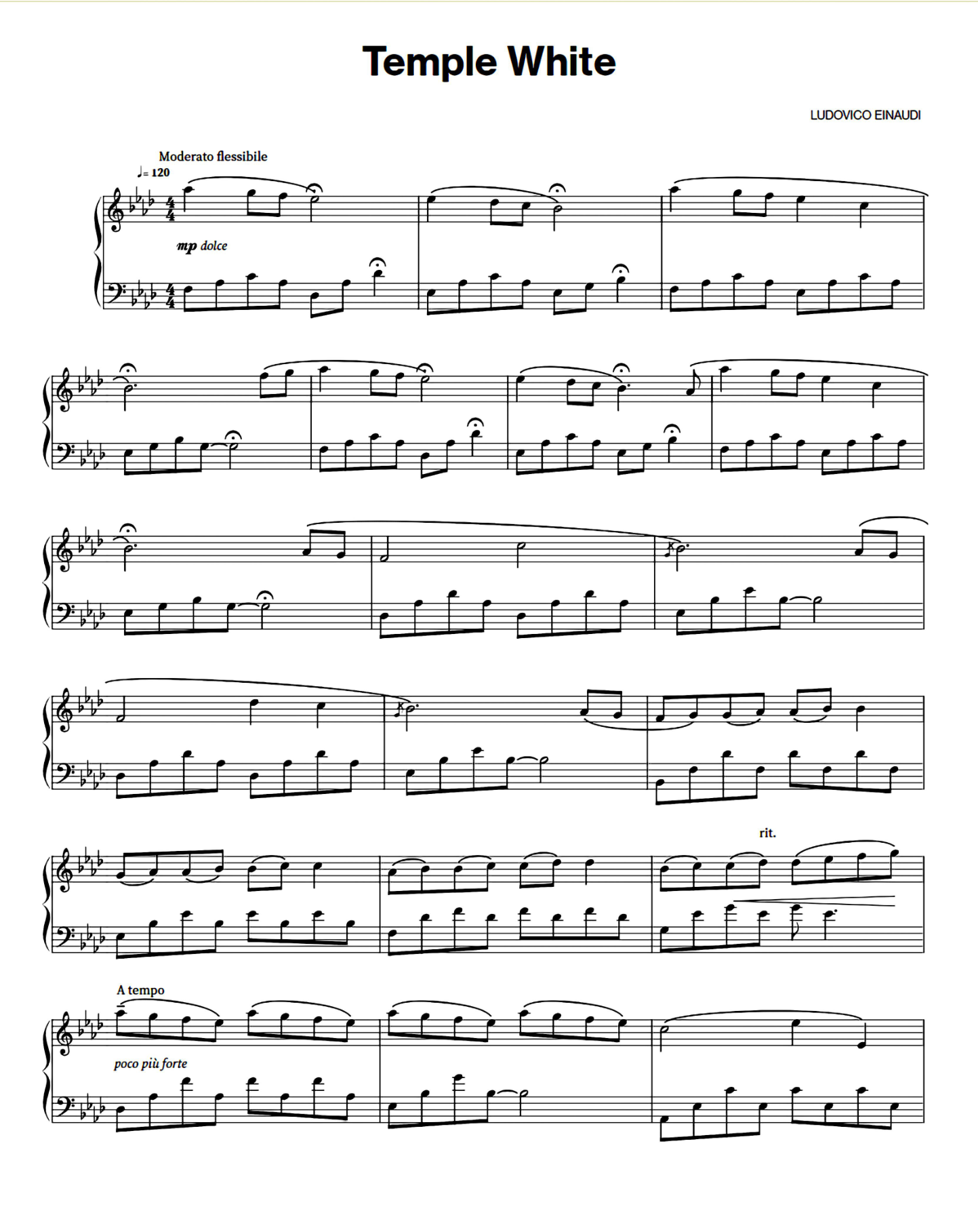 Temple White Piano Sheet Music Page 1 Free PDF