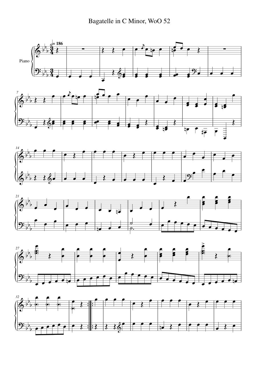Ludwig van Beethoven Piano Sheet Music Page 1 Free PDF