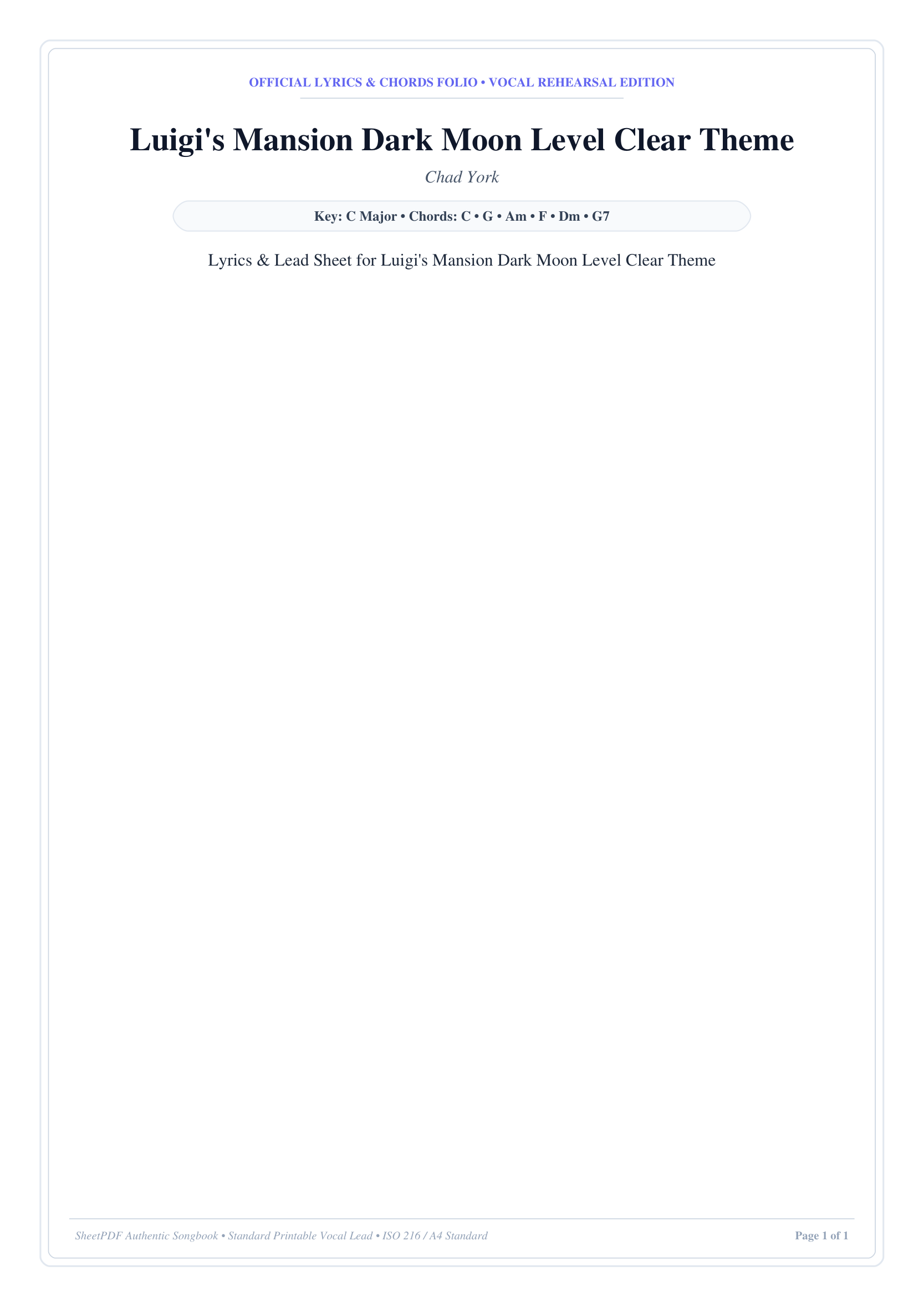 Luigi's Mansion Dark Moon Level Clear Theme Piano Sheet Music Page 1 Free PDF