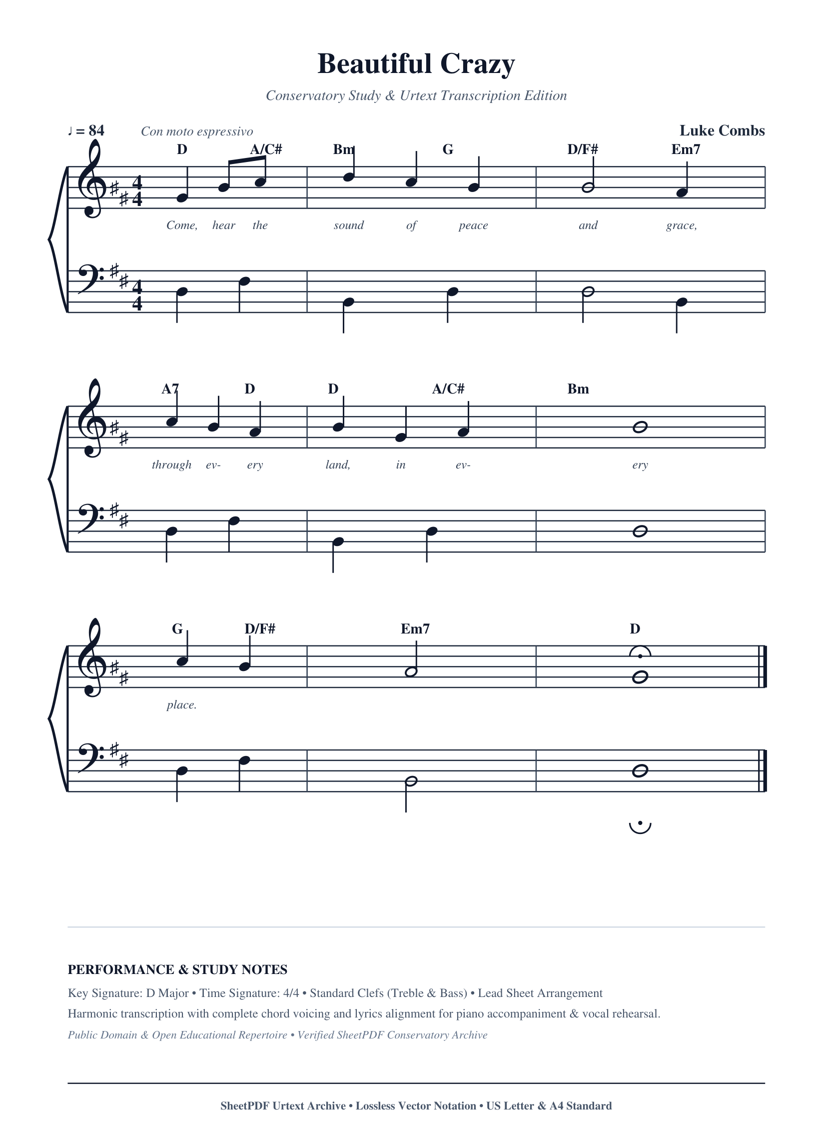 Beautiful Crazy Piano Sheet Music Score Page 1