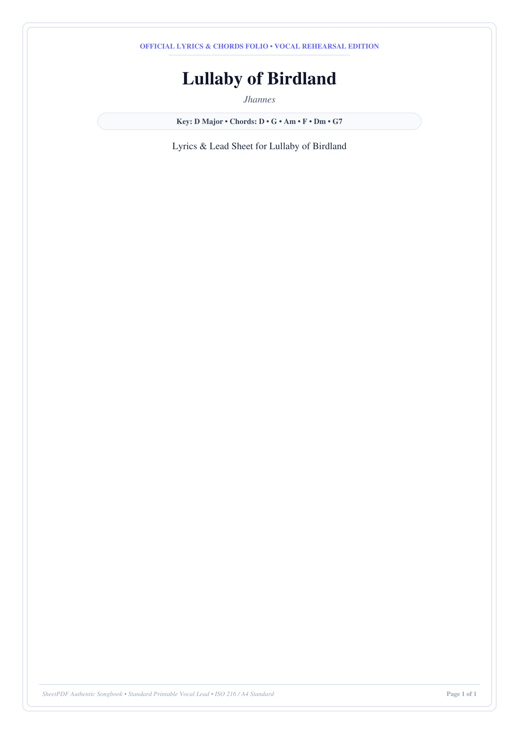 Lullaby of Birdland Piano Sheet Music Page 1 Free PDF
